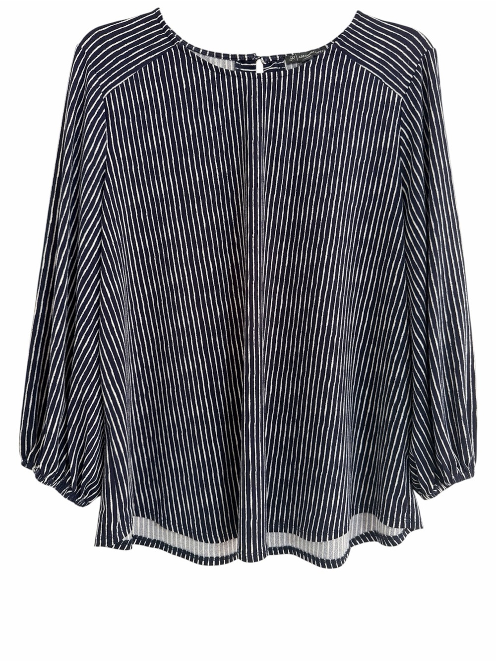 Adrianna Papell Navy and White Vertical Stripe Blouse